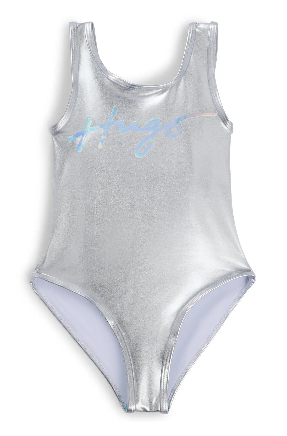Fato de banho para criança com efeito espelhado e logótipo metálico