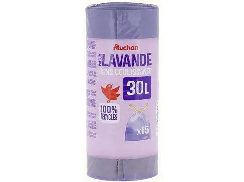 saco de lixo auchan lavanda fecho fácil 30l 100% reciclados 15un