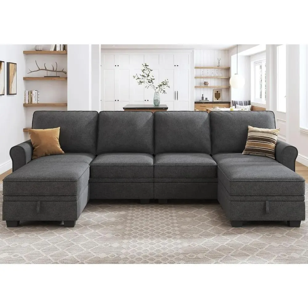 Convertible Sectional Sofa with Storage Seat U Shaped Sectional Couch with Reversible Chaise 6 Seat Sofa for Living Room