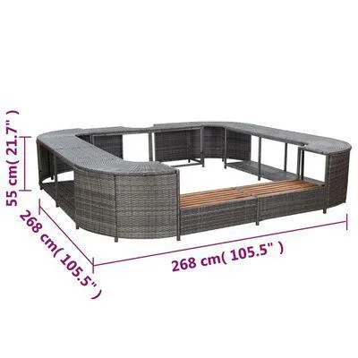 vidaXL Contorno de spa quadrado 268 x 268 x 55 cm vime PE cinzento