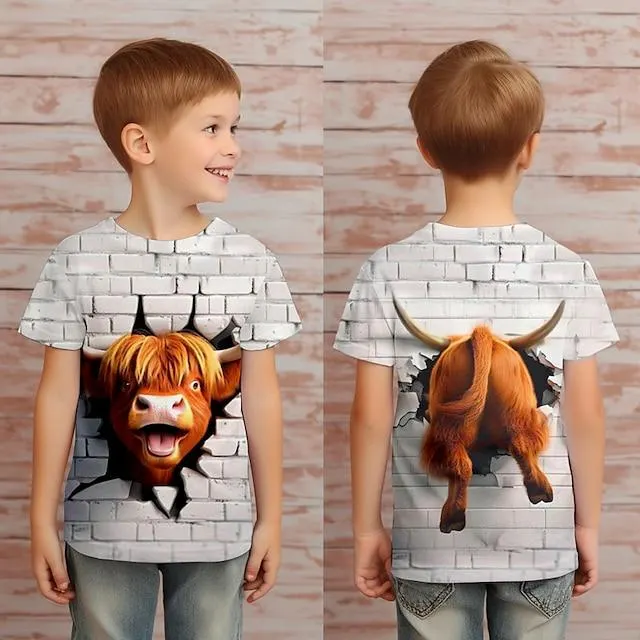 Jongens 3D Tekenfilm Koeien T-shirt Overhemden Korte mouw 3D-afdrukken Zomer Actief Sport Modieus Polyester Kinderen 3-12 jaar Strakke ronde hals Buiten Casual Dagelijks Normale pasvorm