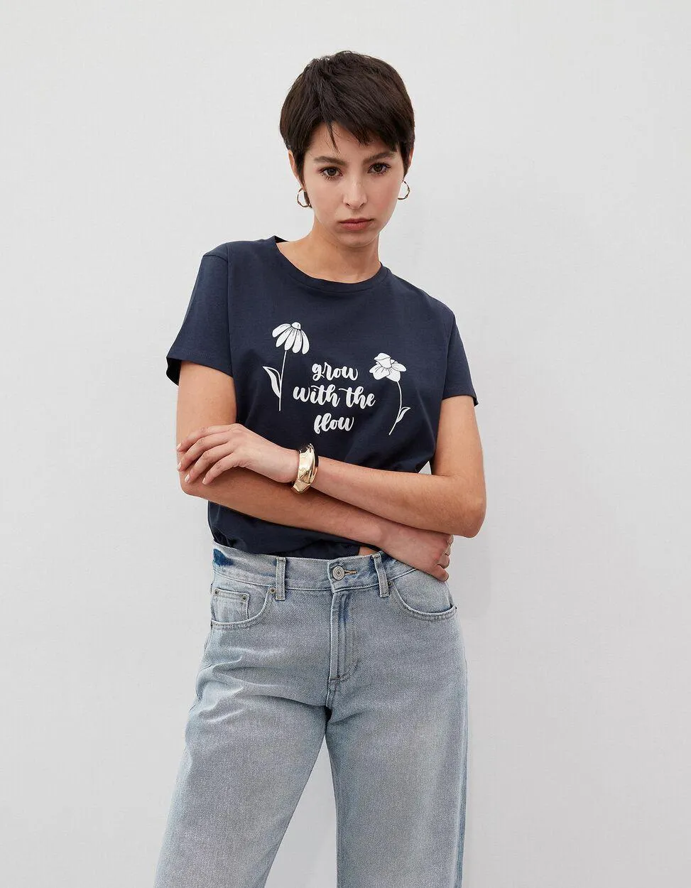 T-shirt Estampado, Mulher, Azul Escuro