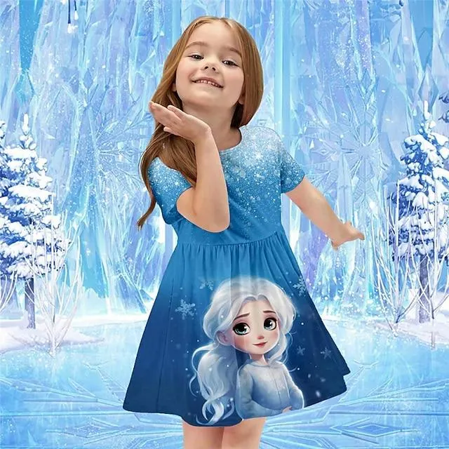 vestido de princesa 3d para niña rosa manga corta estampado 3d verano diario vacaciones casual niños hermosos 3-12 años vestido casual vestido skater por encima de la rodilla poliéster ajuste regular