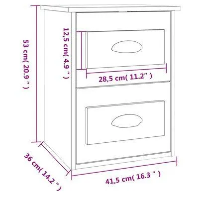 vidaXL Mesa de cabeceira de parede 41,5x36x53 cm branco