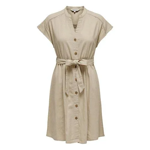 Vestido curto com mistura de linho