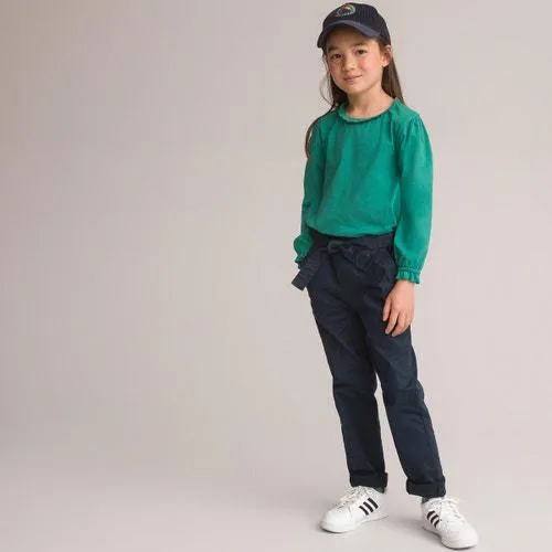 Camisola com folho na gola, mangas compridas