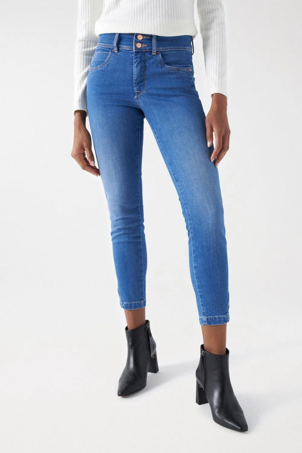 JEANS SECRET PUSH IN CROPPED SKINNY COM ILHÓS