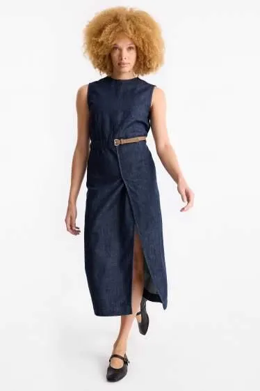 Denim bodycon dress with belt