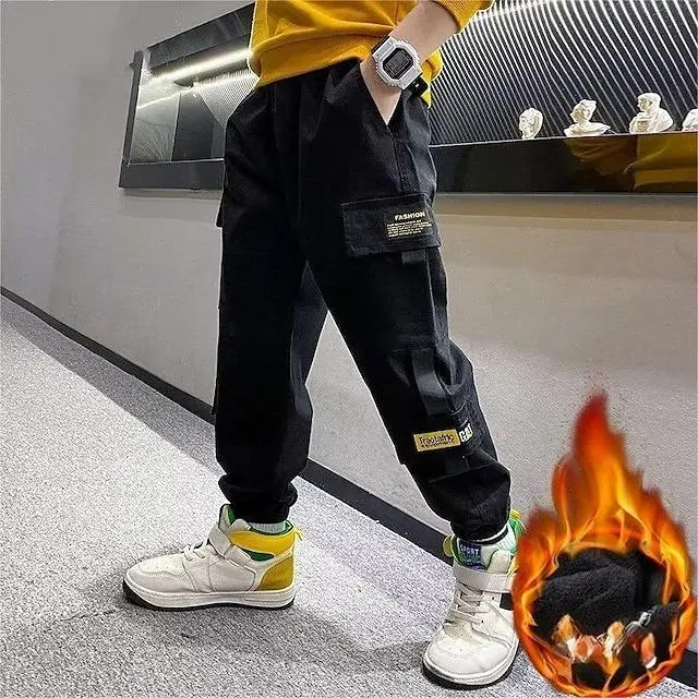 Kinderen Jongens Cargohosen Broek Zak Effen Kleur Houd Warm Broek Buiten Stoer Dagelijks Zwart Leger Groen Khaki