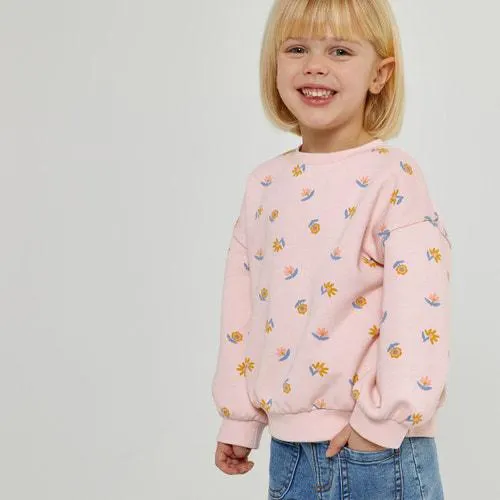 Sweat de gola redonda, estampado flores, em moletão