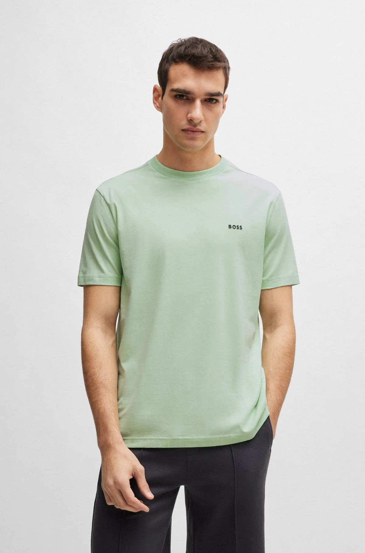 Stretch-cotton regular-fit T-shirt with contrast logo
