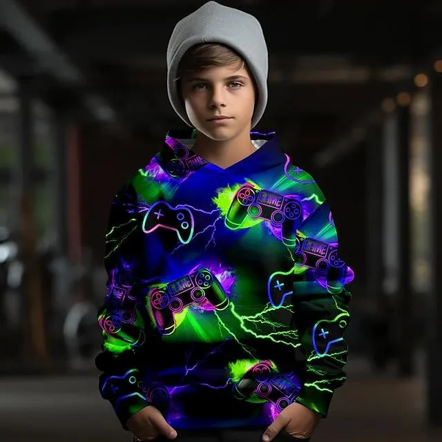 Jongens 3D Spel Trui met capuchon Pullover Lange mouw 3D-afdrukken Herfst Winter Modieus Streetwear Stoer Polyester Kinderen 3-12 jaar Buiten Casual Dagelijks Normale pasvorm