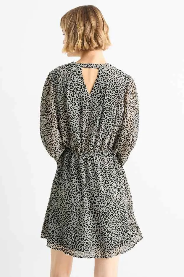 V-neck chiffon dress - leopard print - textured