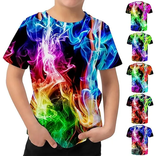 Kinderen Jongens T-shirt Korte mouw 3D-afdrukken Verloop Colorblock Klaver Zwart Kinderen Tops Lente Zomer Actief Modieus Dagelijks Dagelijks Voor Binnen Buiten Normale pasvorm 3-12 jaar / Sport