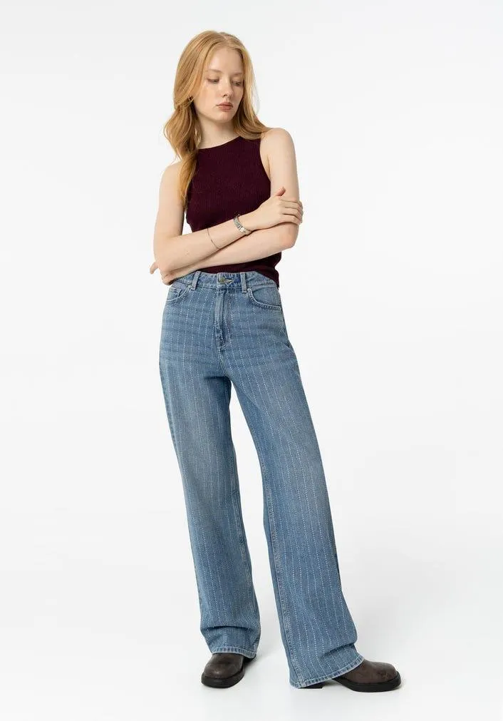 Jeans Bonnye Wide Leg com Brilhantes