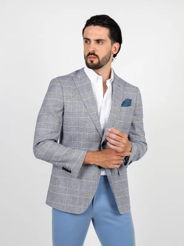 Blazer de 100% linho com padrão xadrez