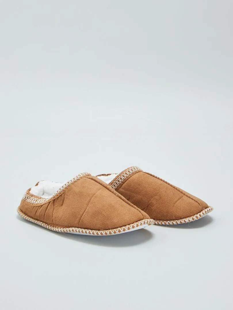 Zapatillas de casa destalonadas de antelina con interior de pelo - MARRON