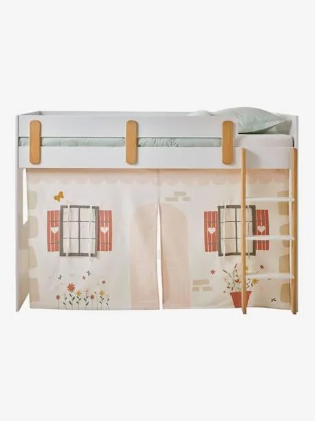 Tenda de cama Cavaleiro, para cama mezanino de altura média, Everest - branco estampado