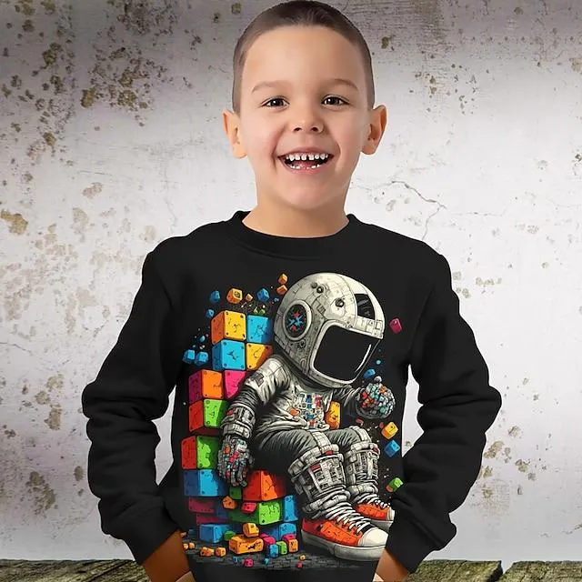 Jongens 3D Grafisch Tekenfilm Astronaut Sweatshirt Lange mouw 3D-afdrukken Zomer Herfst Modieus Streetwear Dagelijks Polyester Kinderen 3-12 jaar Buiten Casual Dagelijks Normale pasvorm