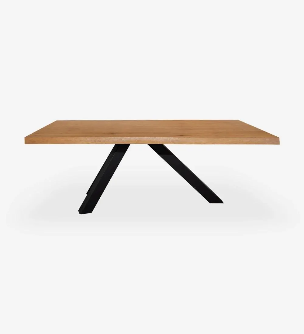 Mesa de jantar Oporto retangular 220 x 100 cm, tampo em cerne de freixo, pés metálicos lacados a antracite.