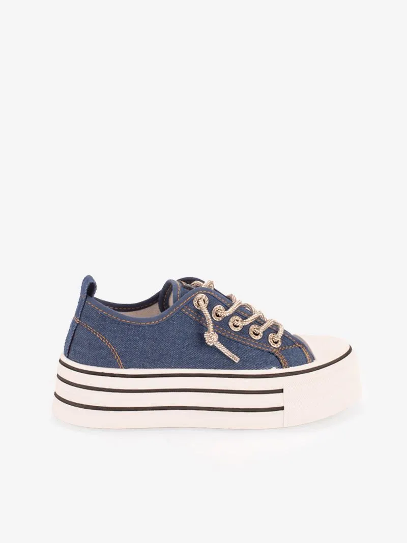 TÉNIS EM CANVAS DE ATACADOR DE PEDRAS BRILHANTES COM CUPSOLE PLATAFORMA VULCANIZADA