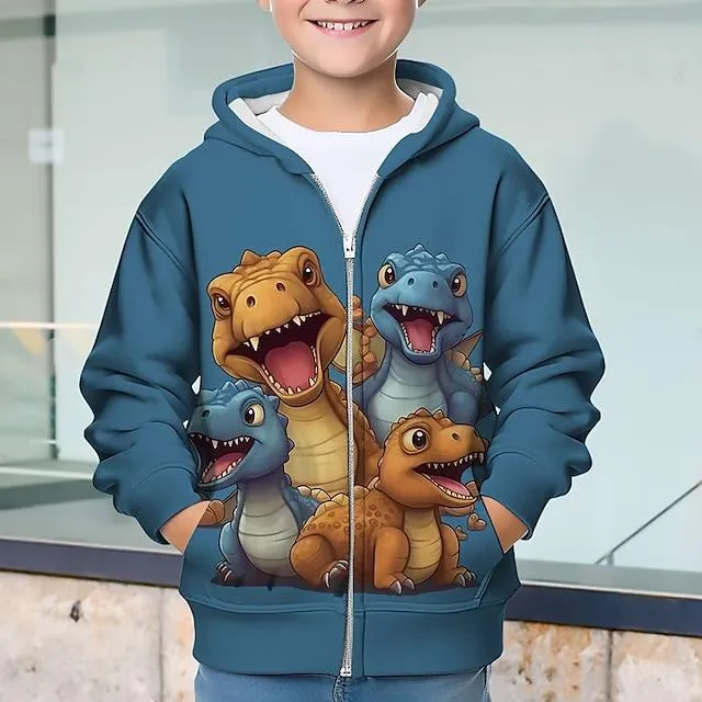 Jongens 3D Dinosaurus Trui met capuchon Jas Overkleding Lange mouw 3D-afdrukken Herfst Winter Modieus Streetwear Stoer Polyester Kinderen 3-12 jaar Buiten Casual Dagelijks Normale pasvorm