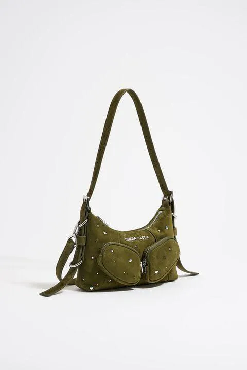 Mala Hobo Pocket XS pele Swarovski azeitona