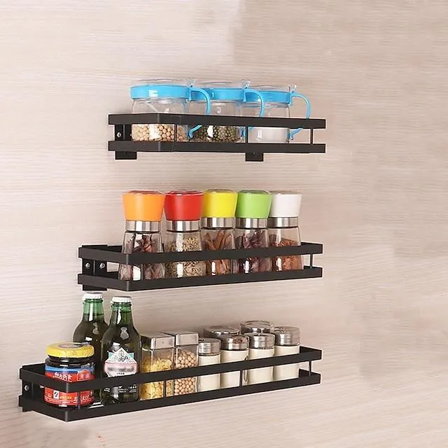 keuken opslag kruidenrek voor keuken en badkamer perforatie-gratis muur opknoping opslag organizer roestvrij staal