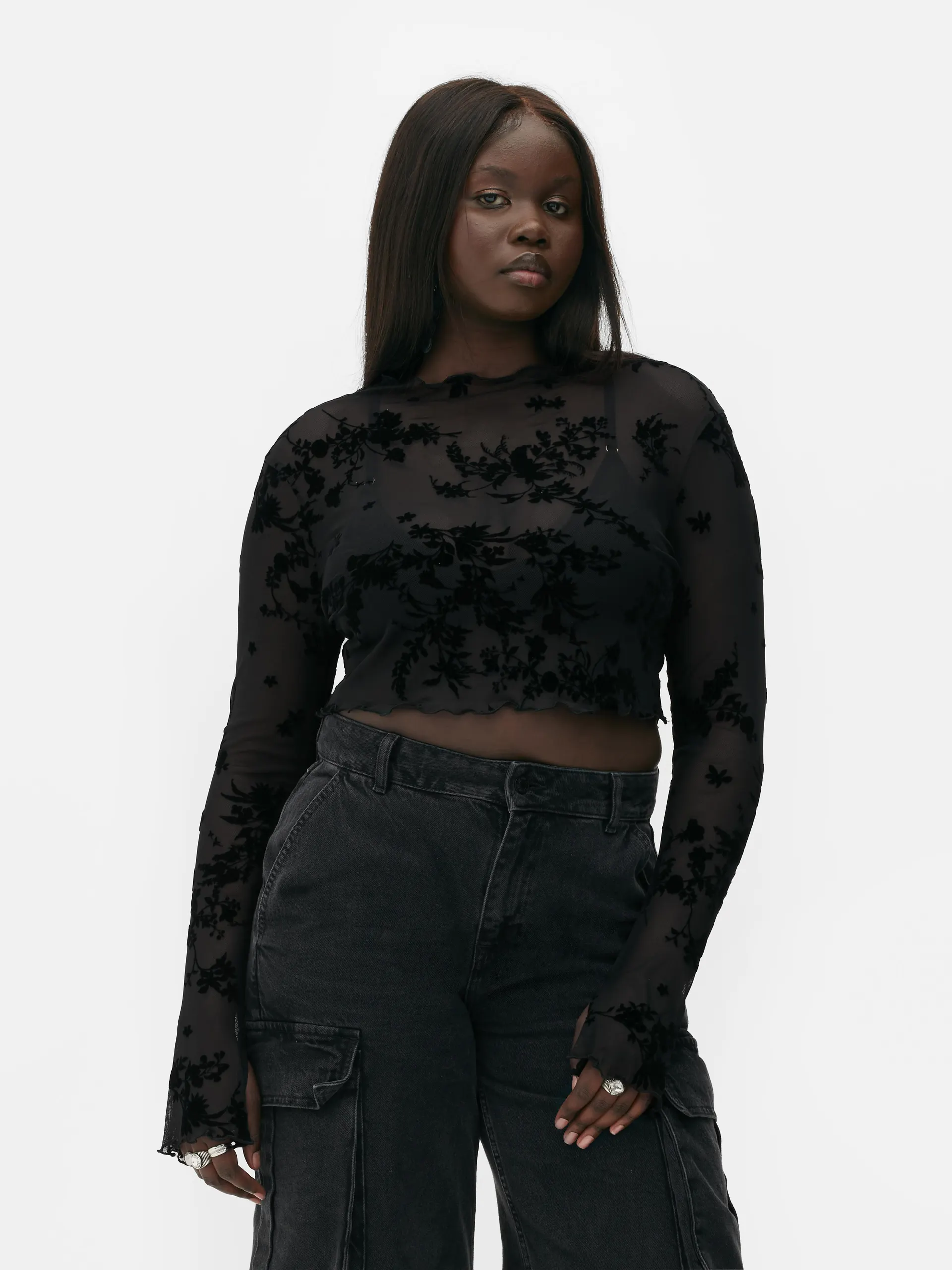 Top corto a maniche lunghe in rete Rita Ora