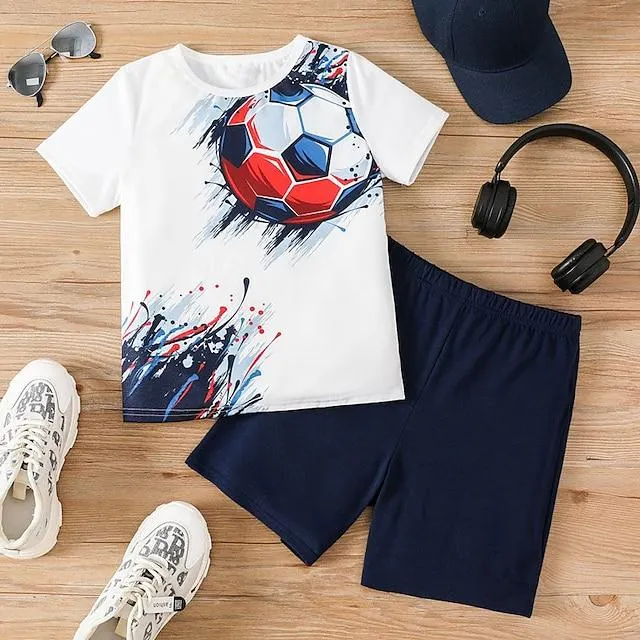 Jongens 3D Grafisch Voetbal T-shirt & shorts T-shirtset Kledingset Korte mouw 3D-afdrukken Zomer Lente Actief Sport Modieus Polyester Kinderen 3-13 jaar Buiten Straat Vakantie Normale pasvorm