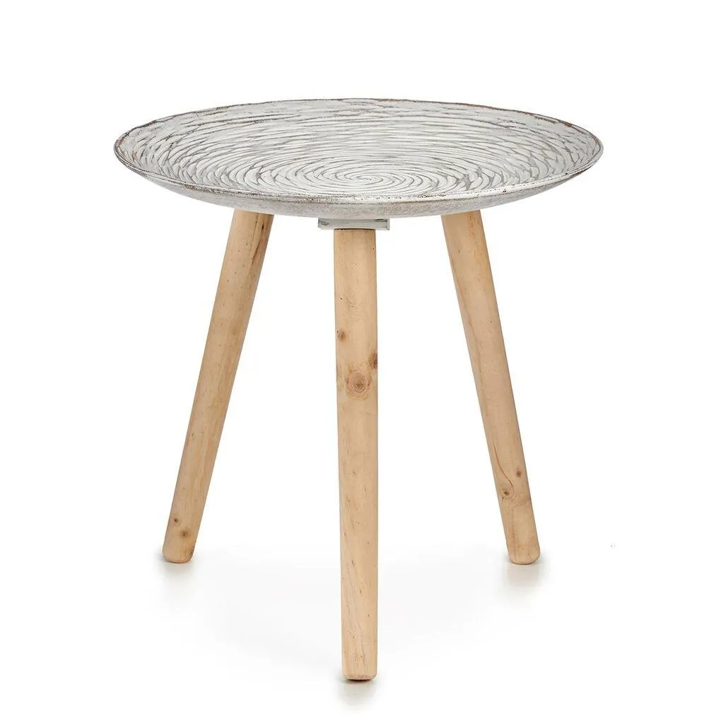 Mesa de apoio em madeira com tampo decoração espiral