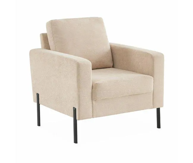 Poltrona de veludo cotelê e pernas de metal, Bjorn, Bege, 78x77x70 cm