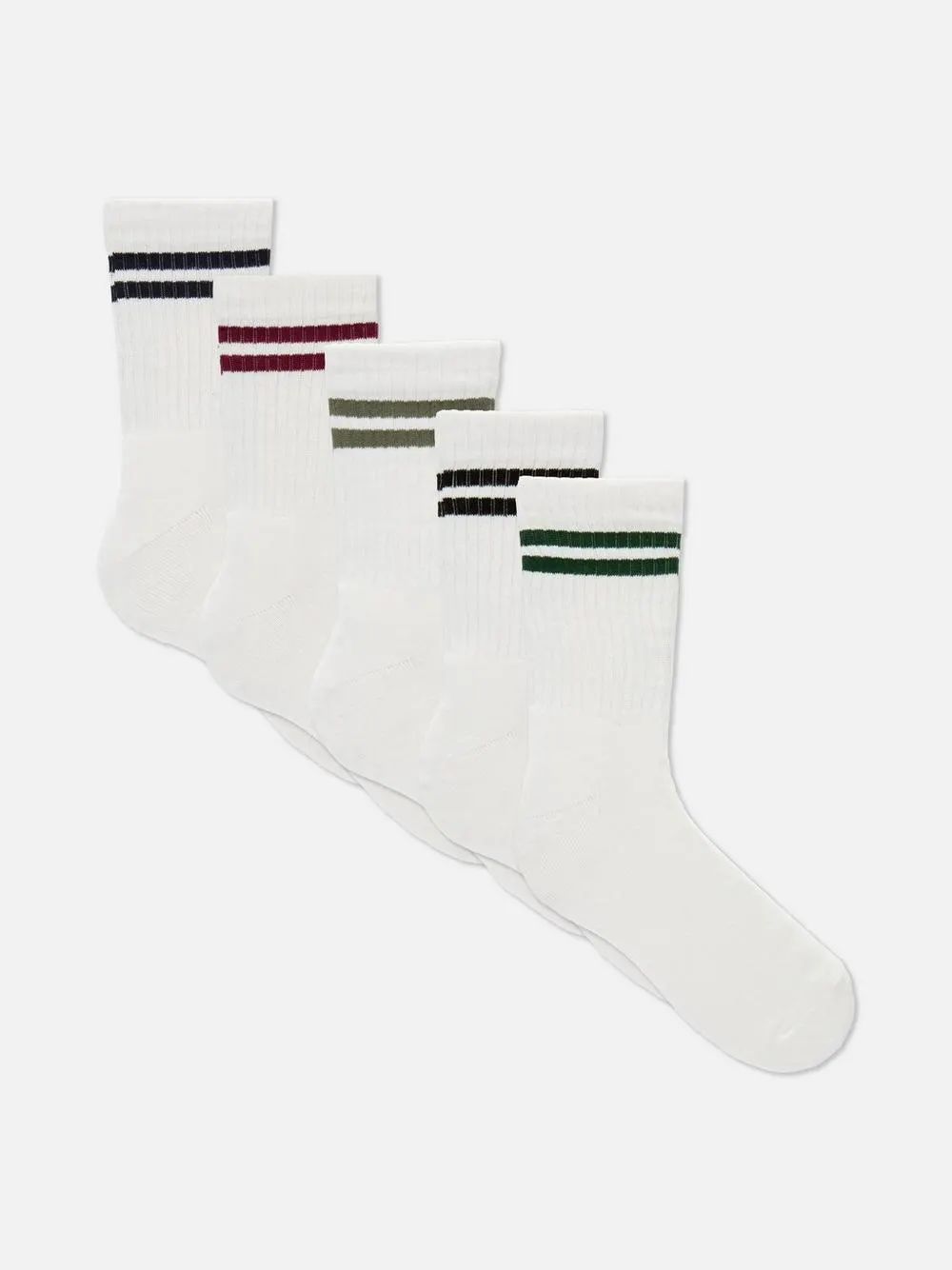 Pack 5 pares meias desporto caneladas riscas