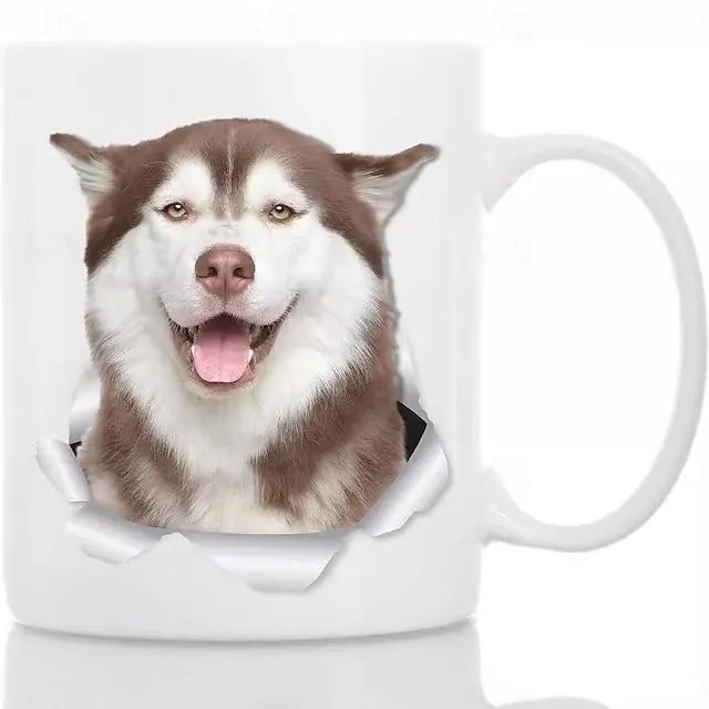 3D print honden gat in een muur mok, keramische koffie honden mok 3D nieuwigheid honden mokken honden liefhebbers koffiemok honden club cup witte keramische mok cadeaus voor mannen vrouwen