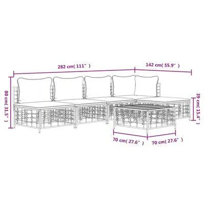 vidaXL 6 pcs conjunto lounge de jardim c/ almofadões vime PE antracite