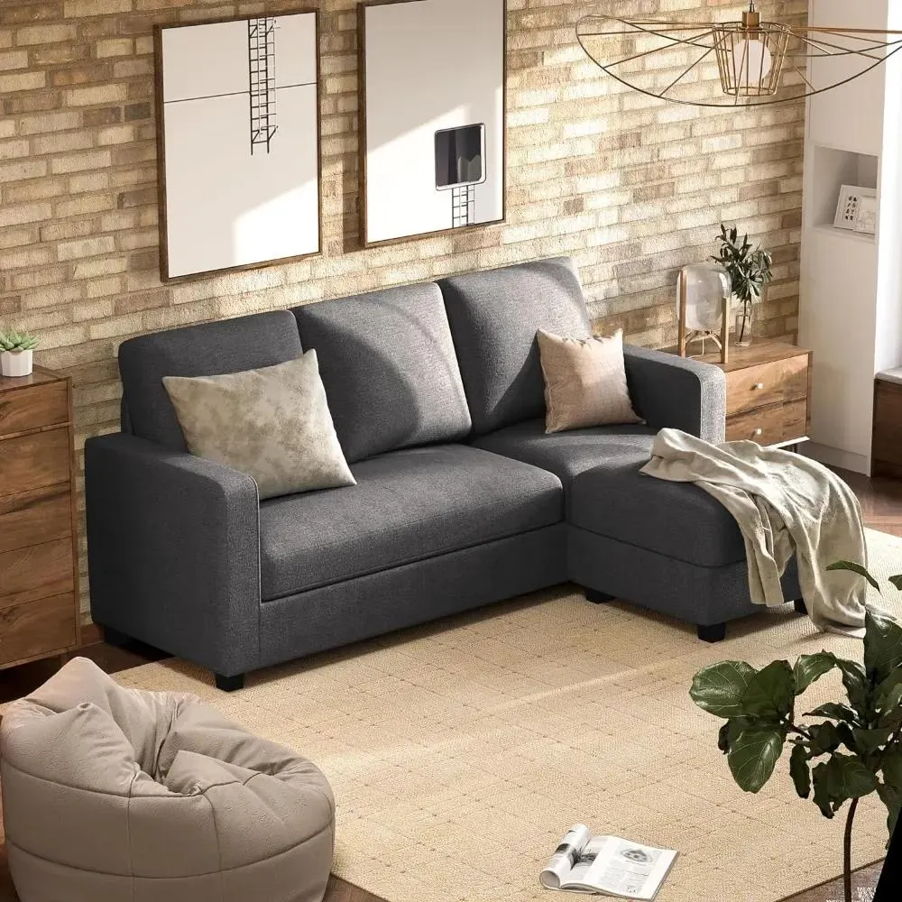 Convertible Sectional Sofa Couch, Fabric L-Shaped Sofa with 3 Seats, Small Sofa for Small Apartments, Living Rooms and Offices