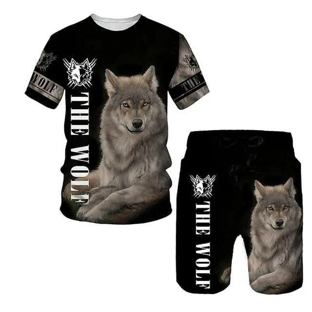 Jongens 3D dier Wolf T-shirt & shorts Kledingset Korte mouw Zomer Lente Sport Modieus Stoer Polyester Kinderen 3-13 jaar Buiten Straat Sport Normale pasvorm