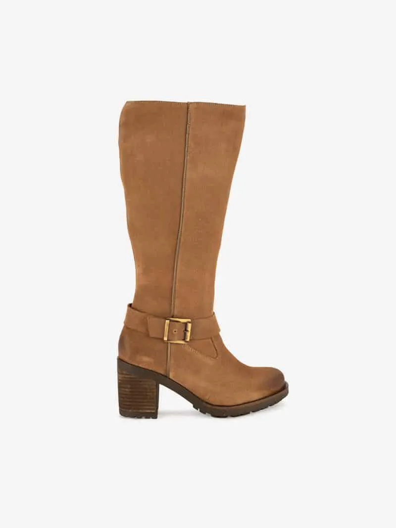 BOTA ALTA EM CROUTE CAMURÇA DE TACÃO COM FIVELA