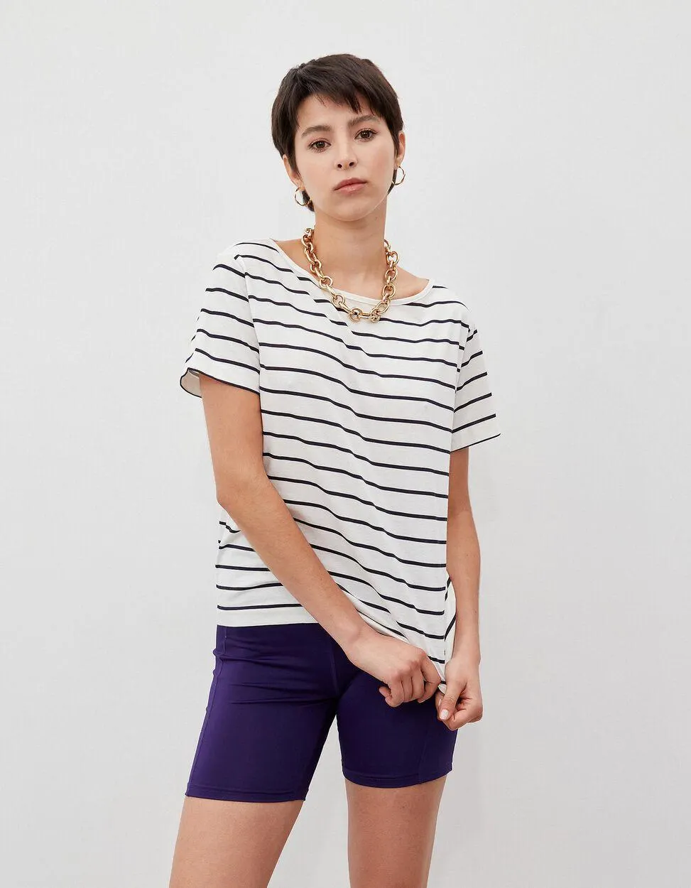 T-shirt Riscas, Mulher, Bege Claro