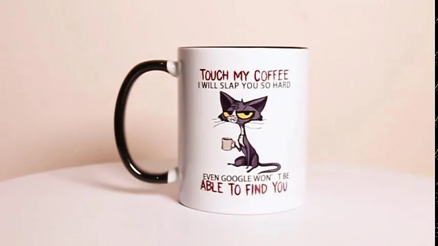 1pc schattige ongelukkige kattenmok, raak mijn koffiemok aan, ik zal je zo hard slaan mok, kat drink koffiemok cadeau voor vriend, zus, kattenmoeder, koffiedrinker, kitty eigenaar keramiek, 11 oz