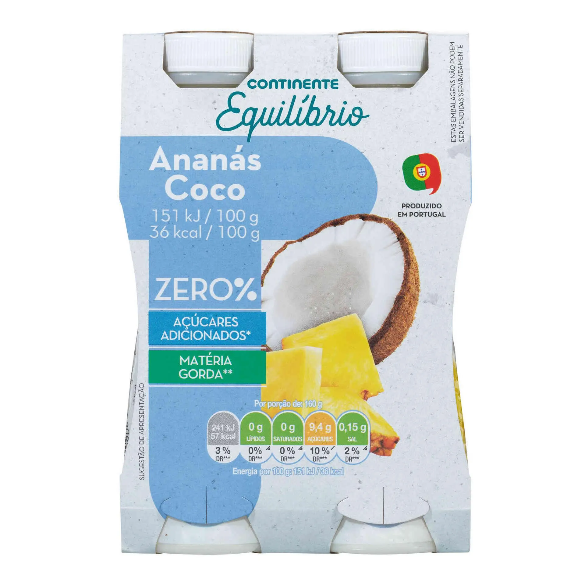 Iogurte Líquido Ananás e Coco sem Açúcar