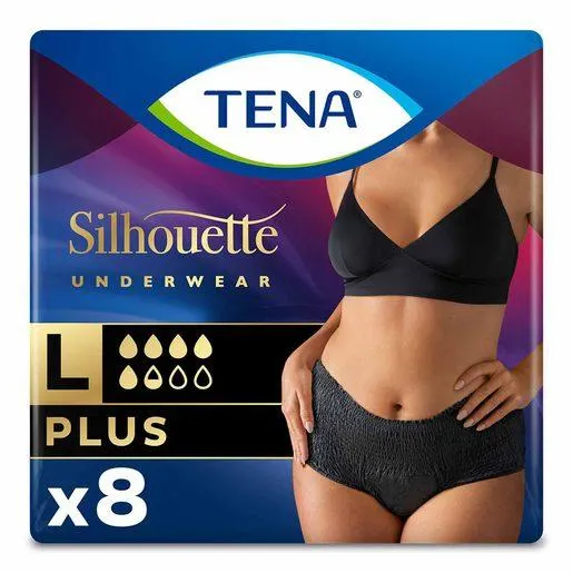 TENA Silhouette Cuecas de Incontinência Mulher Pretas (Tamanho L) 8 un