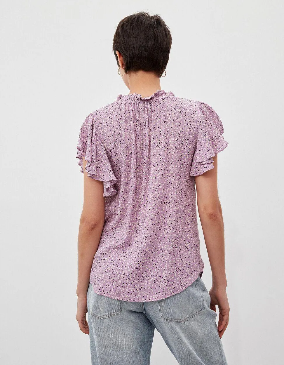 Blusa Estampada Folhos, Mulher, Rosa