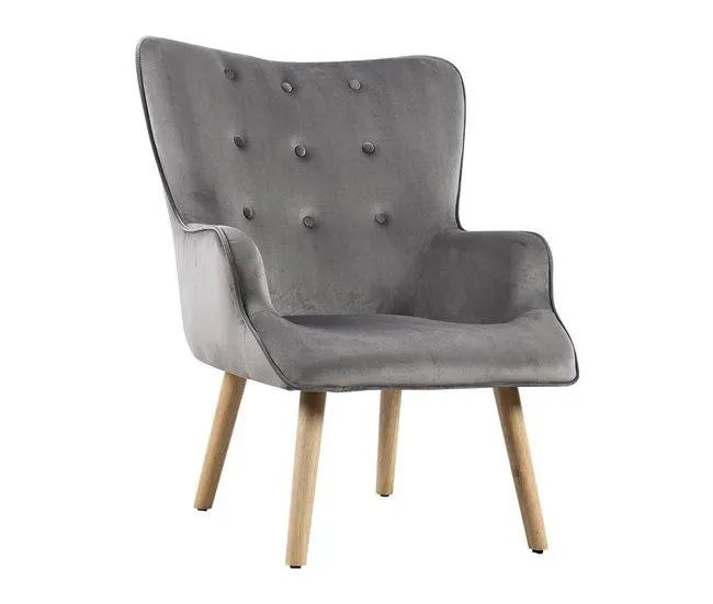 Poltrona de veludo estilo escandinavo "Odense" - 73 x 81 x 92,5 cm - 1 lugar - Cinza