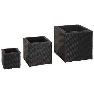vidaXL Vasos/floreiras de jardim 3 pcs vime PE preto