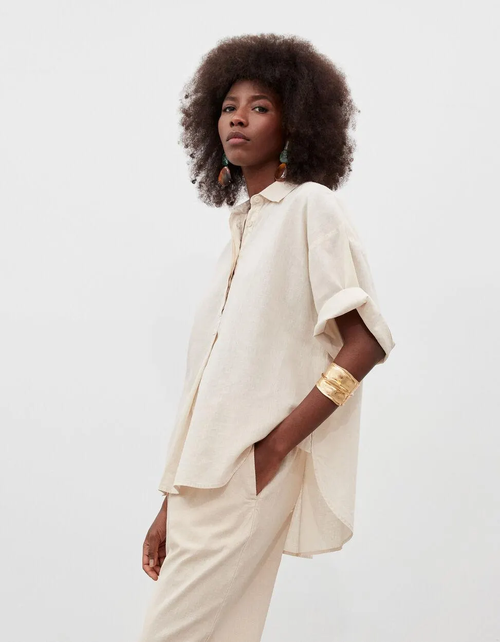 Blusa de Linho, Mulher, Bege Claro