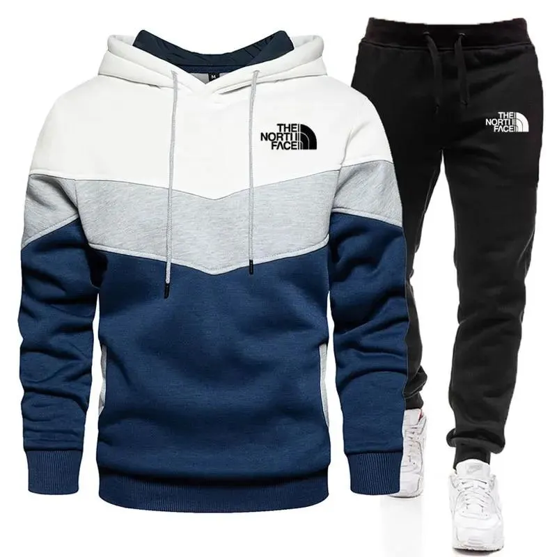 Mens Tracksuit Wear Stripe Hoodies+Sweatpants 2 Piece Set 2024 New Fashion High Quality Autumn Winter Daily Casual Jogging Suit