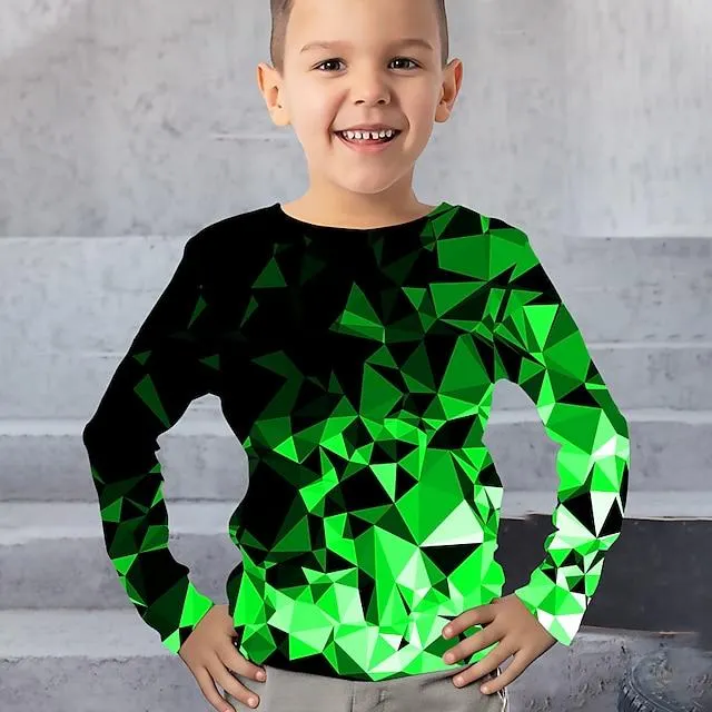Jongens 3D Grafisch Geometrisch Kleurenblok T-shirt Lange mouw 3D-afdrukken Zomer Lente Herfst Sport Modieus Streetwear Polyester Kinderen 3-12 jaar Buiten Casual Dagelijks Normale pasvorm