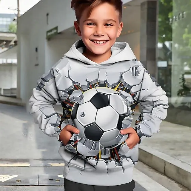 Jongens 3D Voetbal Trui met capuchon Pullover Lange mouw 3D-afdrukken Herfst Winter Modieus Streetwear Stoer Polyester Kinderen 3-12 jaar Buiten Casual Dagelijks Normale pasvorm