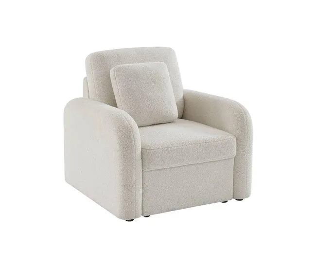 Cadeirão em tecido boucle branco, linhas arredondadas, Milano, Boucle branco, 90x85x85 cm